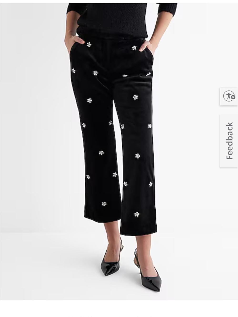 Express High Waisted Velvet Embellished Cropped Straight Leg Pant